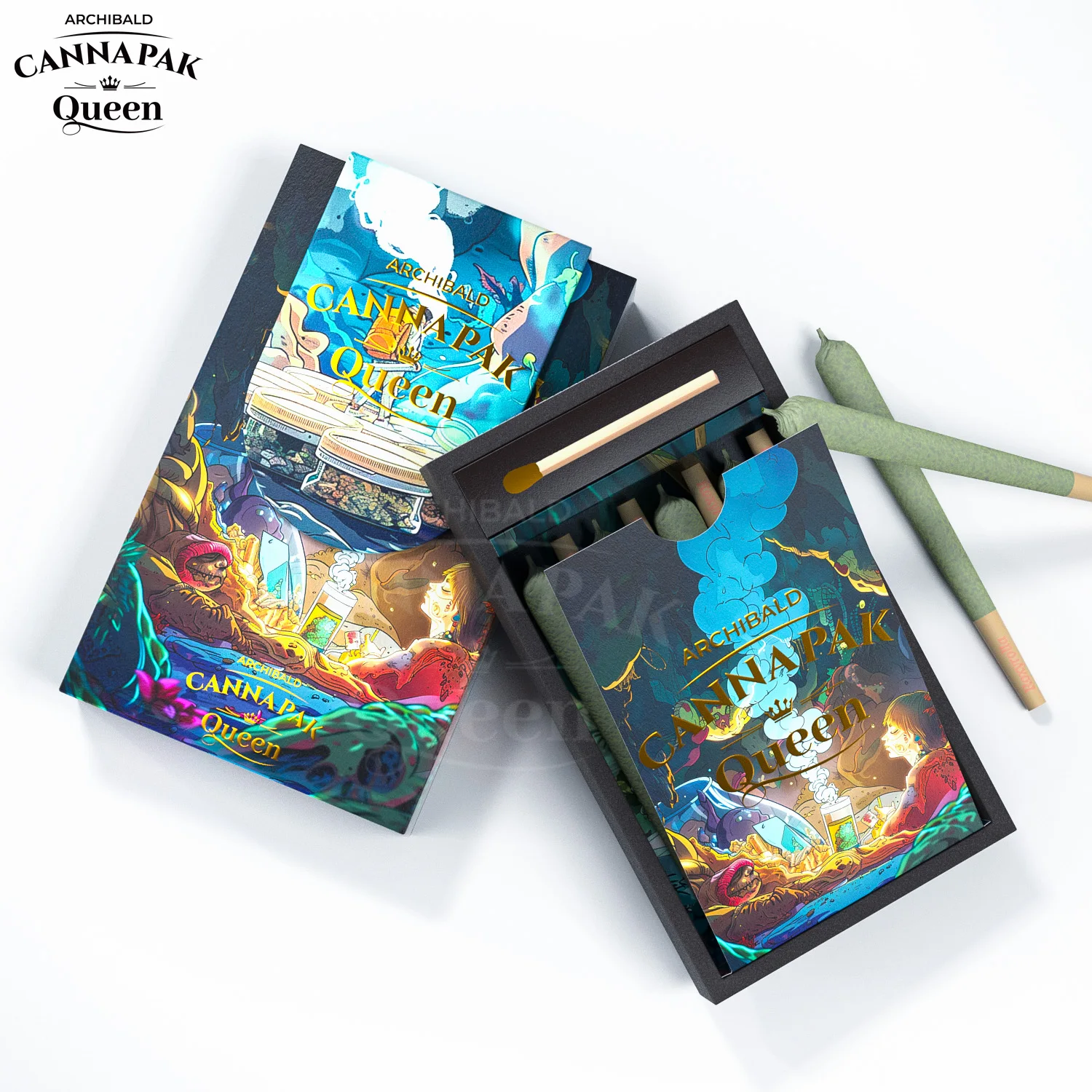 Archibald Custom Design Paper Pre Roll Packaging CR Child Resistant Magnetic Flip Cones Boxes Cigarette Box With Match