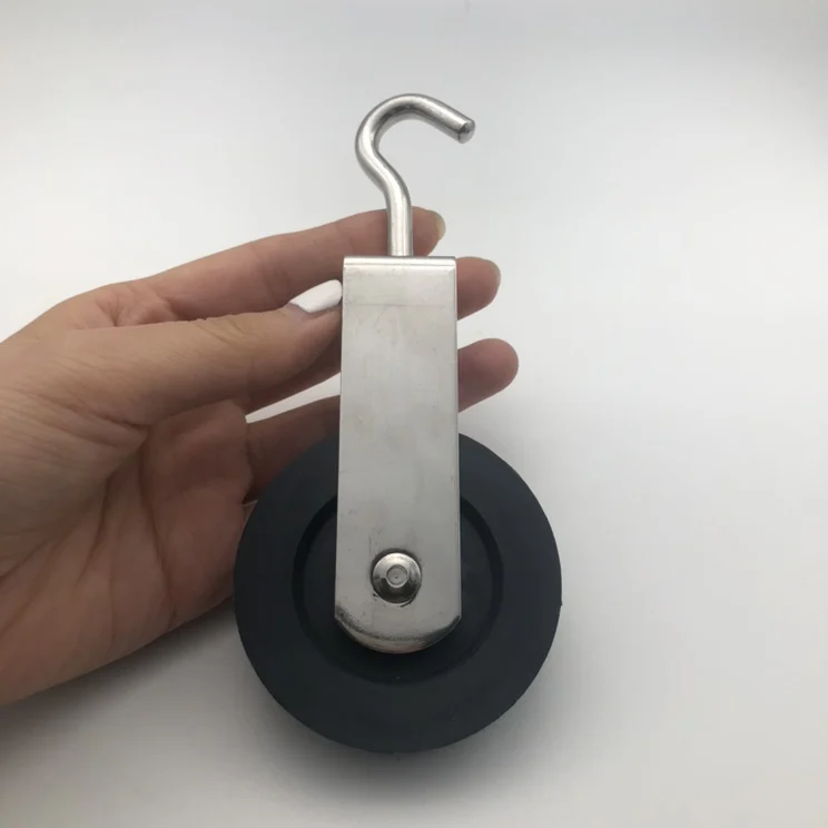 Factory 65mm Stainless Steel Rope Pulley with Hook Nylon Pulley Block for Marine Use