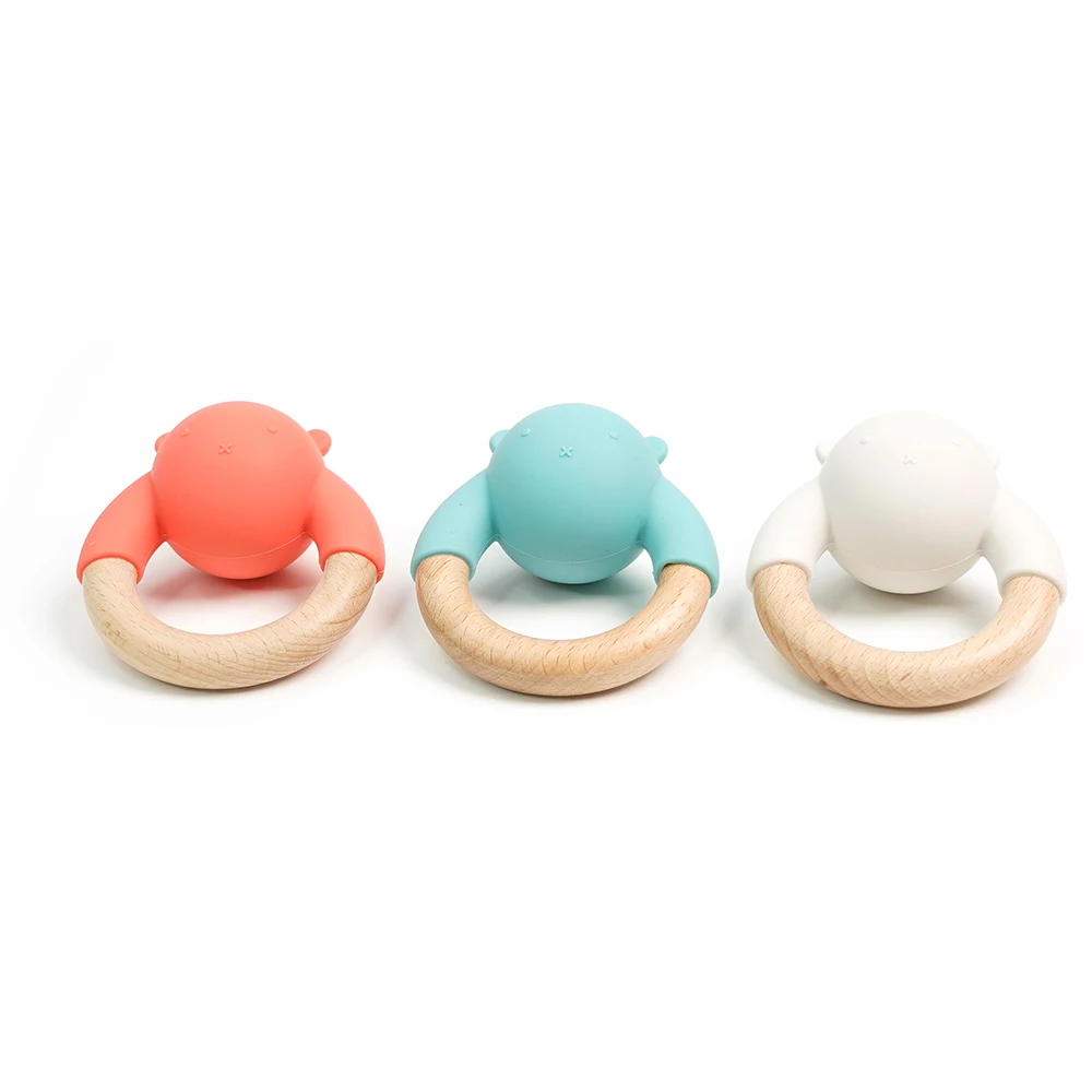 Factory Price 100% Food Grade Silicone Baby Rattle Silicone Baby Teether Two in One Silicone Baby Teether