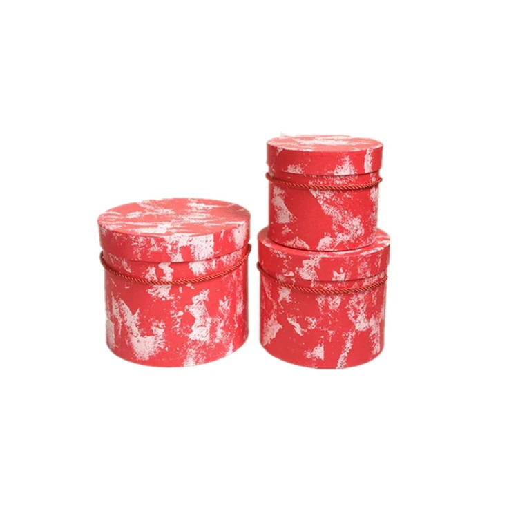 
Custom natural cement texture fashion gift box fashion simple round hat box with handle flower 
