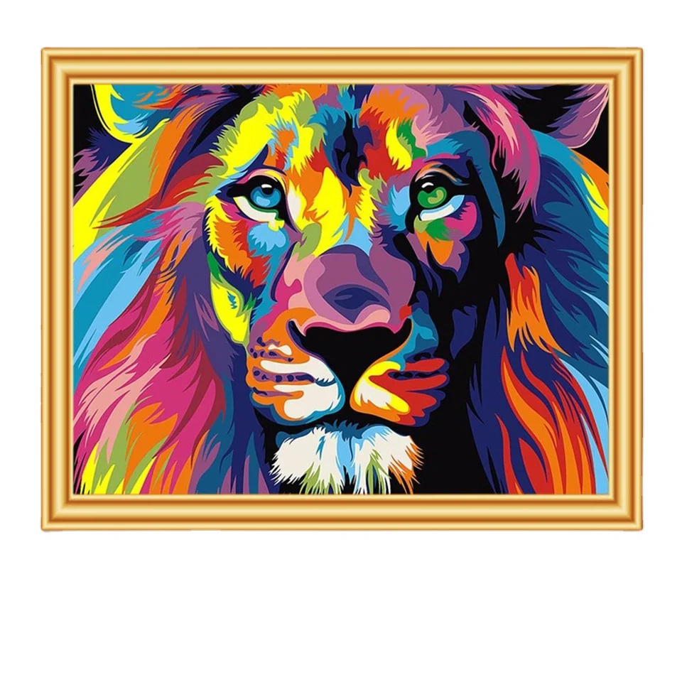 
Animal Lion Cat 5d Diy Full Round Drill Rhinestone Diamond Painting Kits Living Room Decoration 