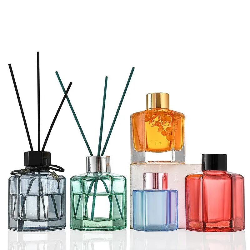 Home Red Clear Hexagonal Aromatherapy Screen Printing 120ml Empty Perfume Reed Diffuse Glass Bottle