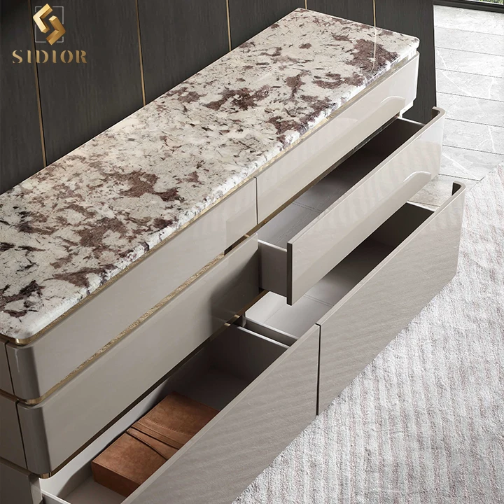 luxury modern viola marble console cabinet table  with drawer marble side cabinet console white and gold cabinet storage