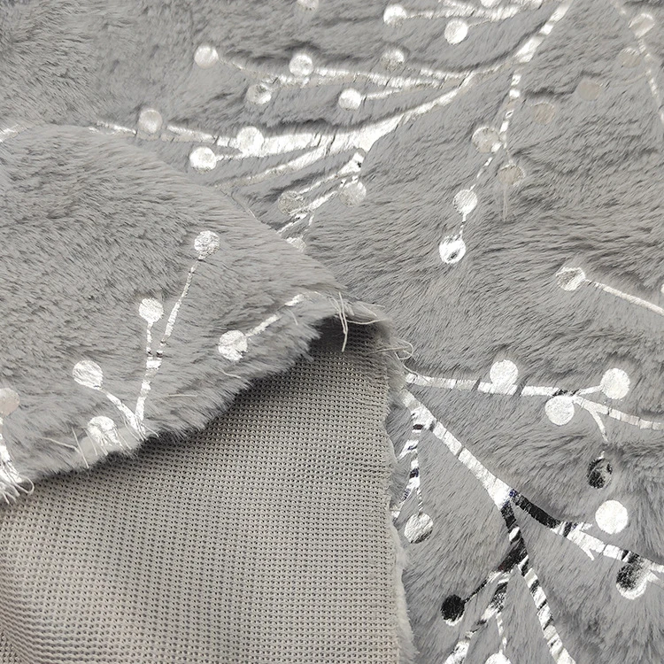 New Design Customized 100% Polyester Fabric Foil Print  Plush Faux Fur Fabric Artificial Rabbit Fur Fabric For Home Textile