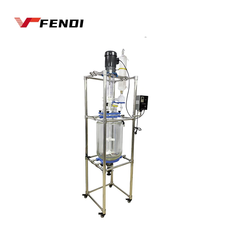 s212-50 10-50l 50 liter high speed big jackted heating and cooling double layer stirred tank glass reactor