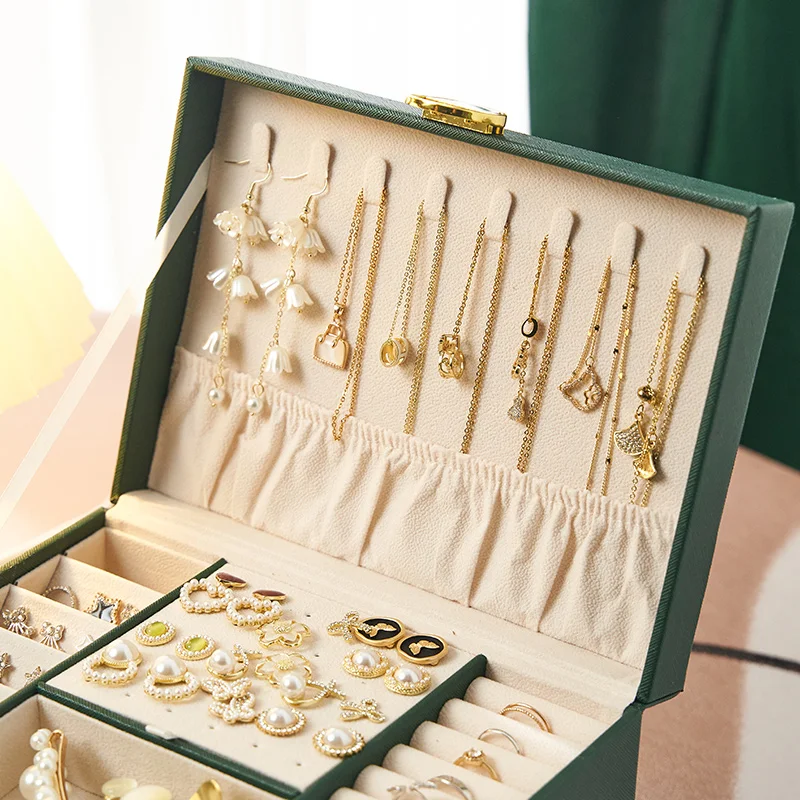 Wholesale Large Three Layer Drawer Pu Leather Earring Ring Stacker Jewelry Storage Box with Lock