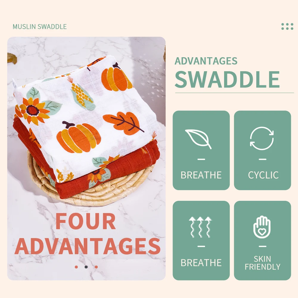 100% Organic cotton Soft Breathable Organic Muslin Swaddle Blanket friendly  Muslim Baby Blankets