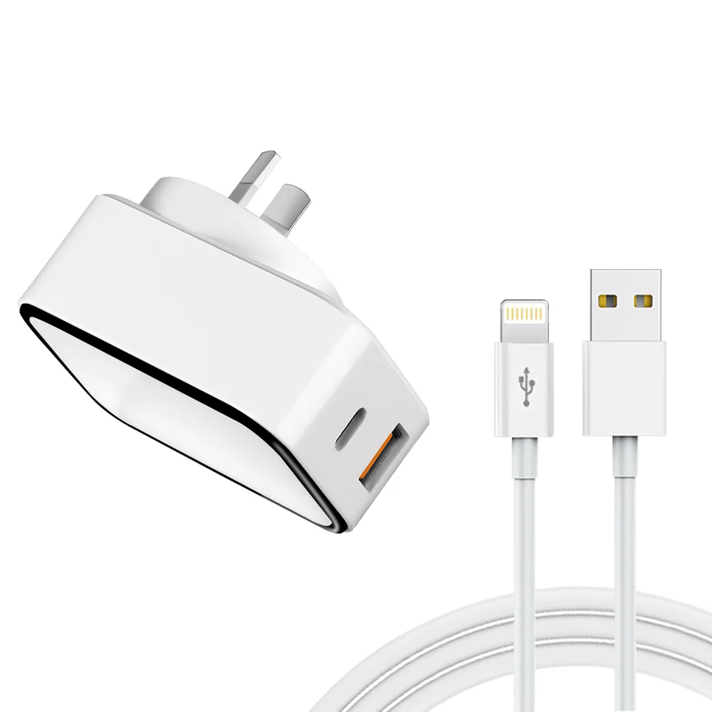CE RoHs FCC KC certificated PD18W super Fast Charger with 3A C to C usb cable, quick charging adapter with C to L cable