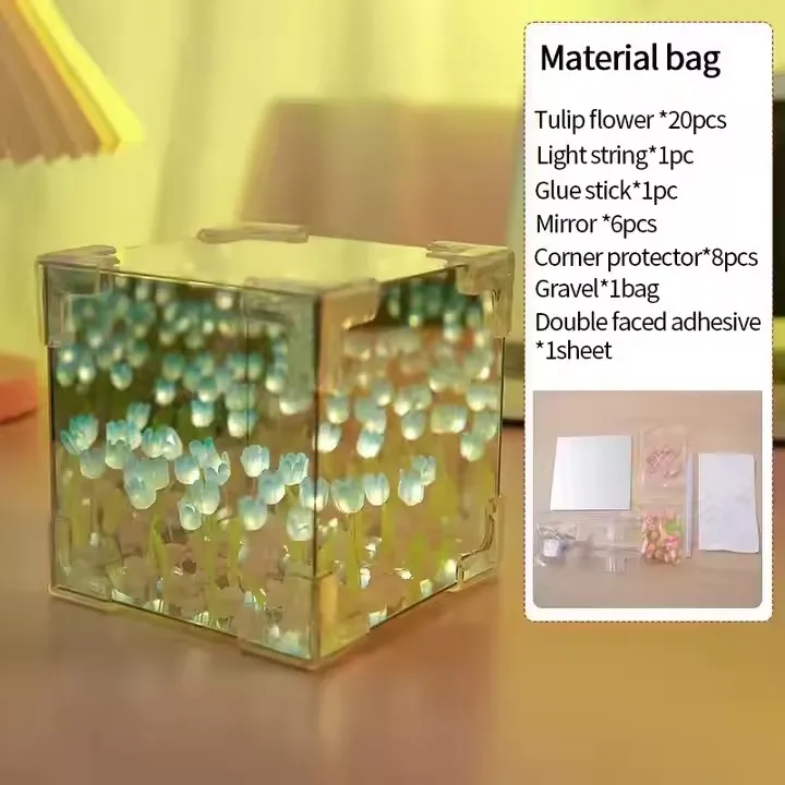 DIY Decorative Mirrors Handmade Garden Tulips Night Light Mirror Table Lamps Bedroom Ornaments Craft Tulip Mirror Birthday Gift
