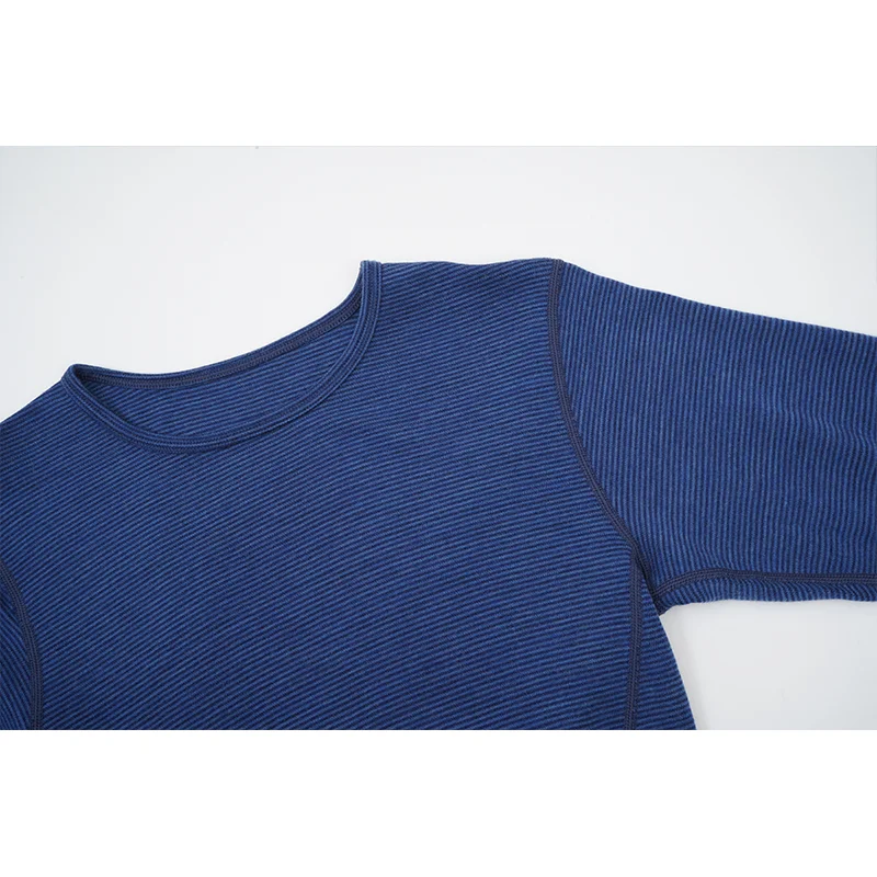 Solarwool Fashion Winter Interlock Heated Stripe Underwear 100% Merino Wool Womens Basic Shirt