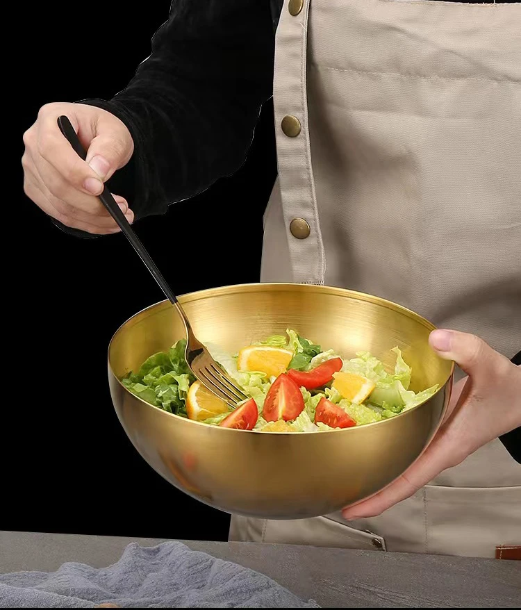 Kitchenware Golden Fruit Salad Snack 15cm 20cm Stainless Steel Mixing bowls set Salad Bowl Prep bowl
