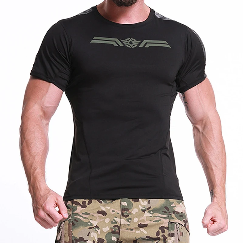 Yakeda Men Tactical T-shirt Quick-drying Sport T Shirt Camo Lapel Stretch Training Short Sleeve Tactical Shirt
