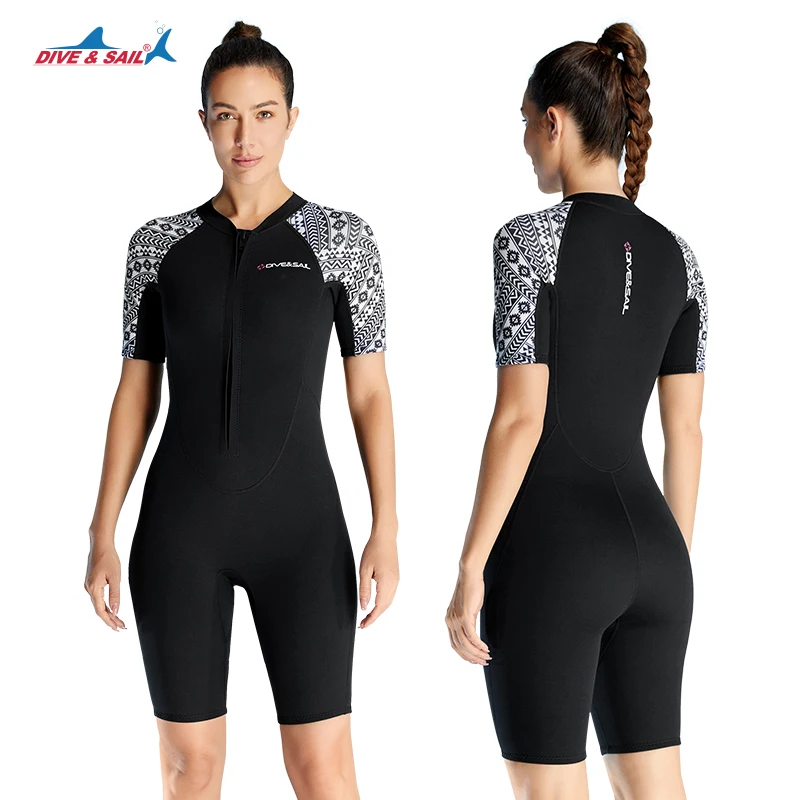 DIVE&SAIL 3mm neoprene full body front zipper soft freediving diving short sleeve wetsuits for swimming