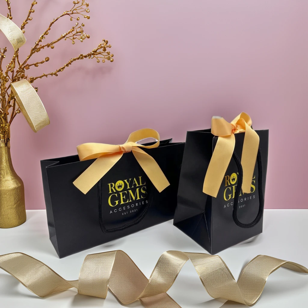 luxury small bags high quality shopping paper bag jewelry gift packaging bags with ribbon bow