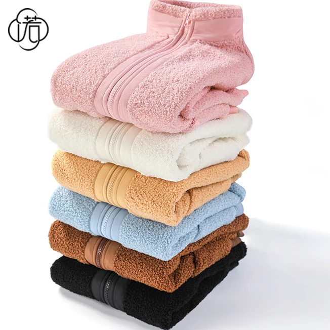 Warm Casual Cardigan 100% Polyester Knitted Fabric Jacket With High Quality Fleece
