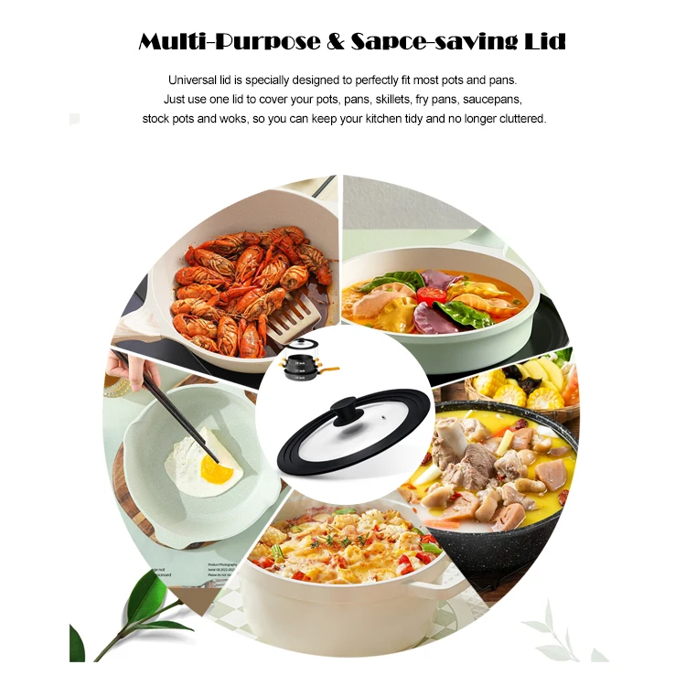 Custom Size 24/26/28cm Multi-Sized Universal Silicone Glass Lid Covers For Pots And Pans