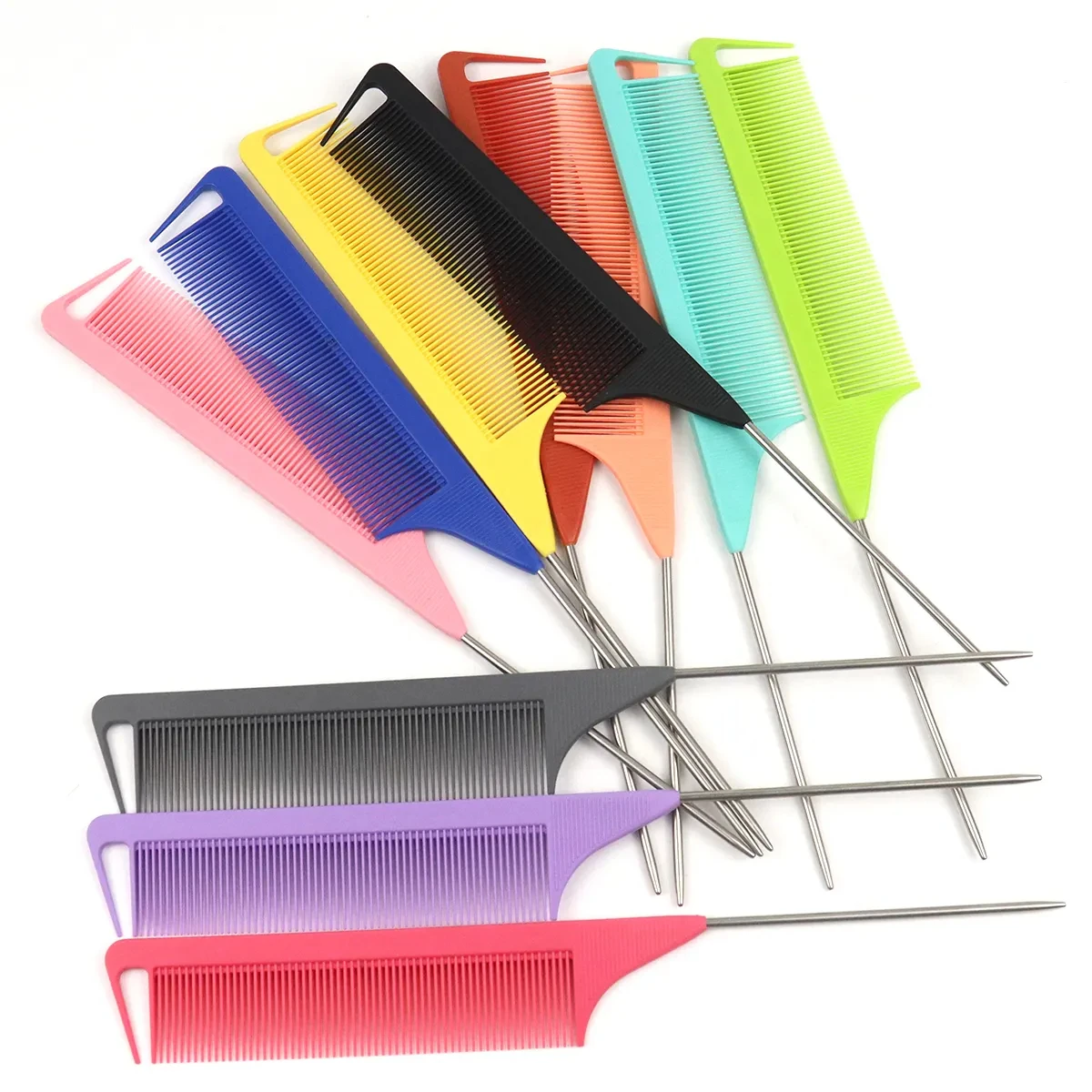 2024 Hot Sale ABS Anti Static Rat Tail Comb Salon Hairdressing Parting Hair Comb Custom Logo Carbon Braiding Comb