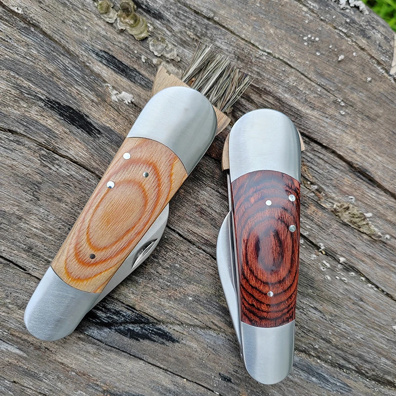 Hot selling wood handle Truffle knife camping folding mushroom knife with brush