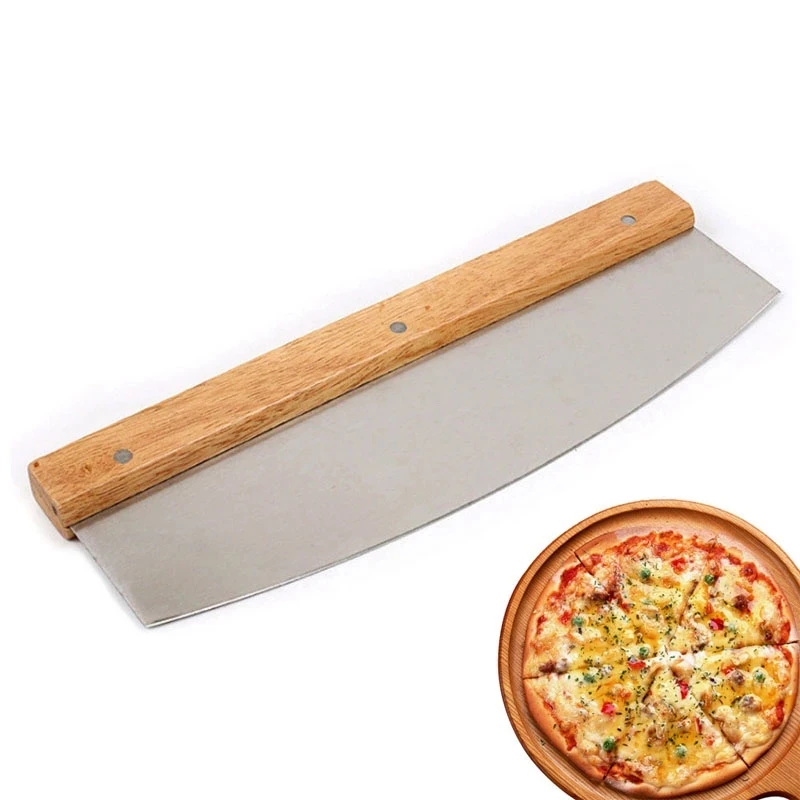 
Stainless Steel Pizza Cutter Wood Handle Pastry Scraper Cake Bread Round Knife Curved Sharp Rocking Blade Pizza Baking Tools  (1600206992006)