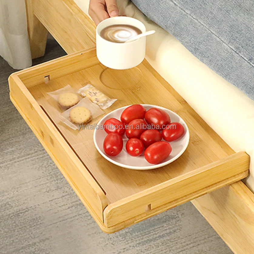 
Bamboo Bedside Shelf Bed Side NightStand for Bunk Dormitory Beds with Cable Management & Cup Holder Snack Bedside Table 
