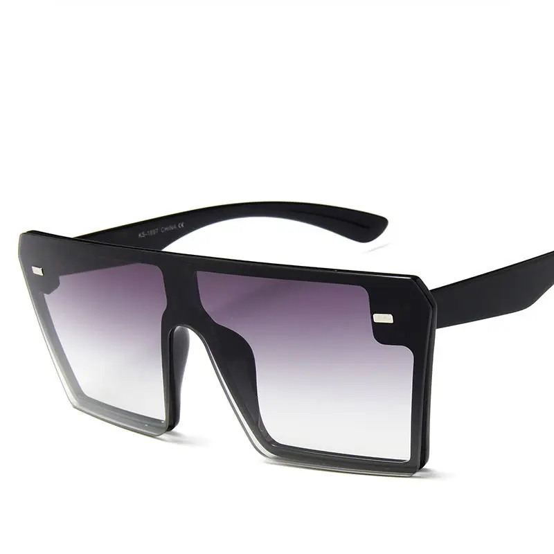 Square Sunglasses Women Oversized Flat Top Black Clear Lens One Piece Sun Glasses