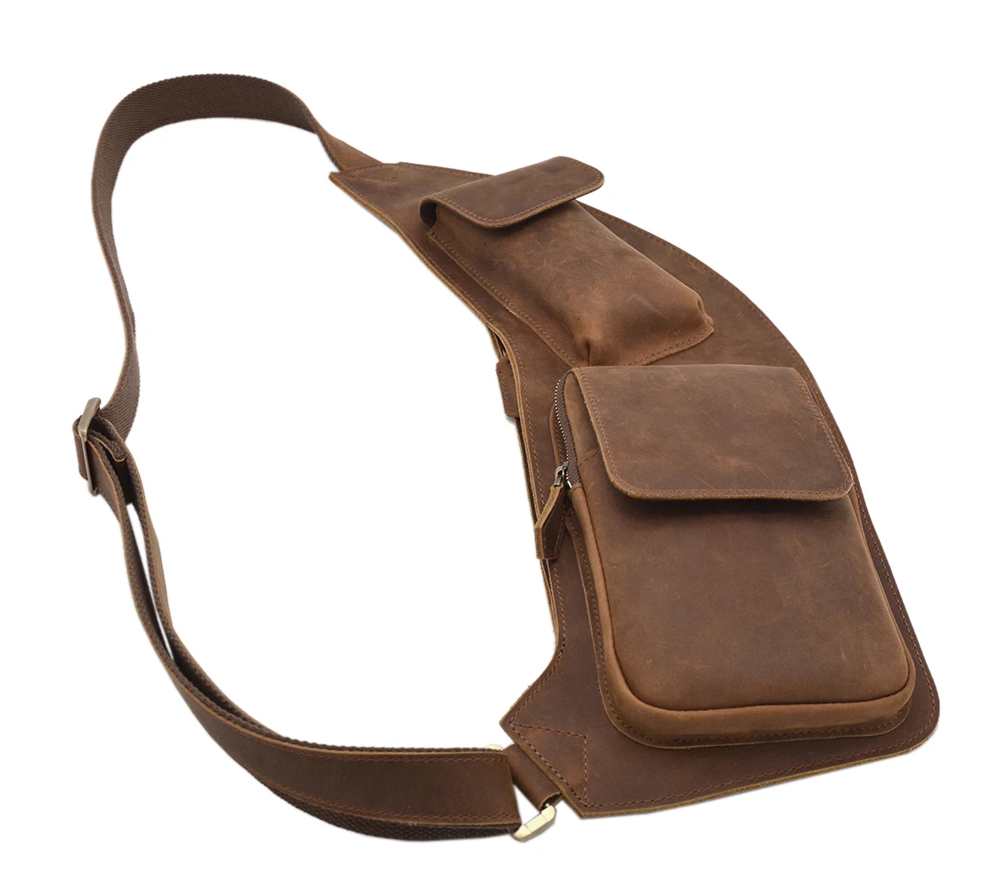 Fashion design handmade Sling Cross Body Bag crazy horse Leather Chest Bag for Men