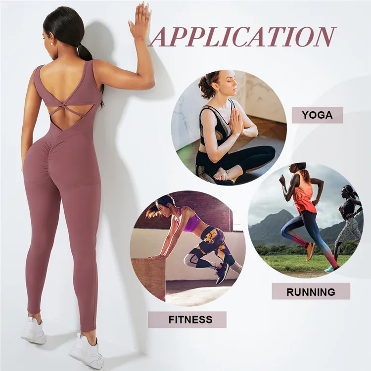 
Hot Sale Sexy Butt Lifter Fitness Set Women Bodycon Jumpsuit Workout Clothing 