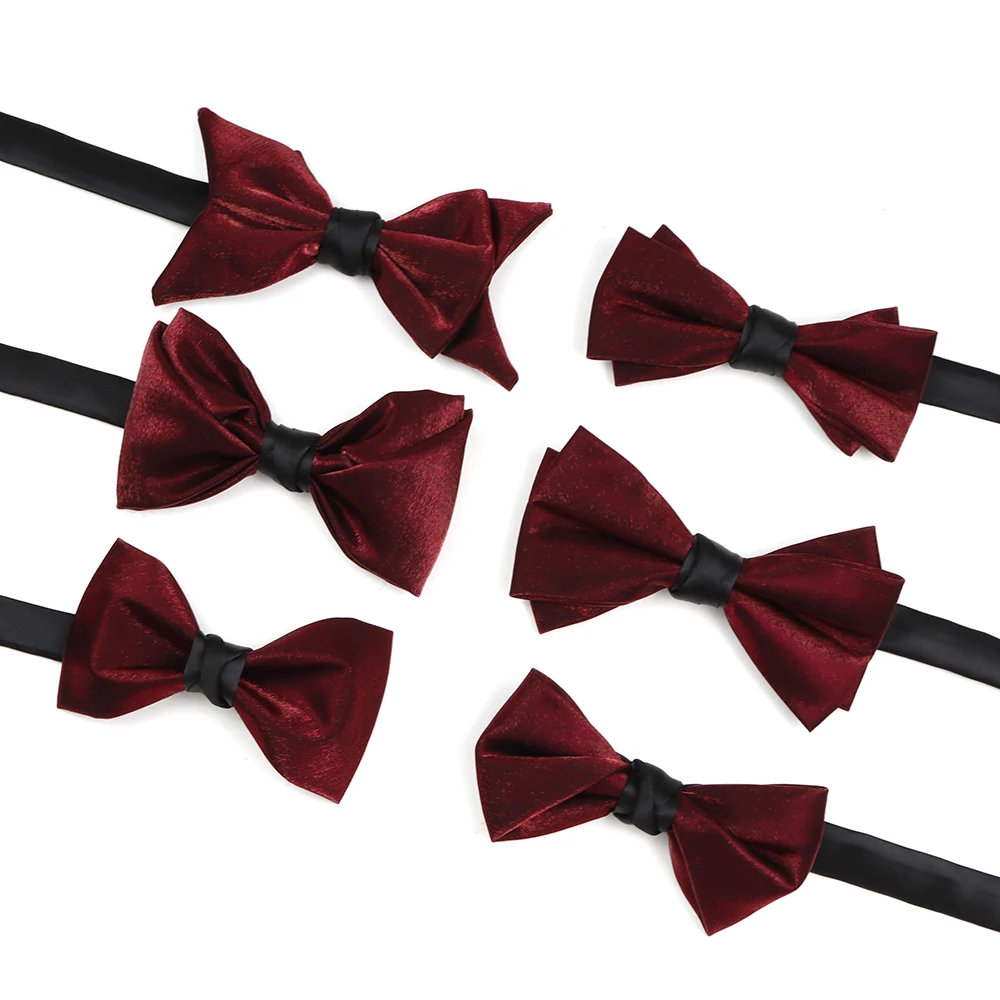 Яркий Шелковый бант двойной бордовый красный галстук-бабочка из полиэстера мужской повседневный подарок для вечеринки