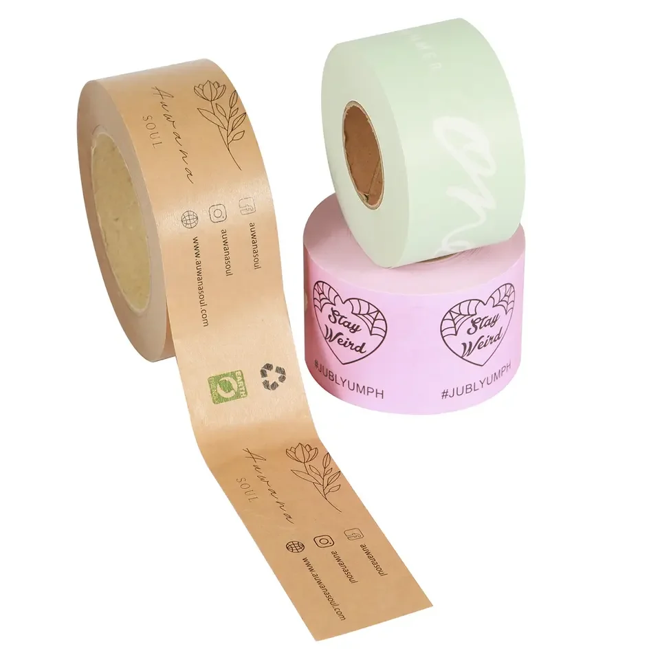 Factory hot sale personalized craft packaging recycled tape branded reinforced brown gummed/water activated  kraft paper tape