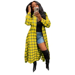Fashionable Street Wear Loose Long Plaid Coats long jacket women fall clothes long coat for women plaid jacket