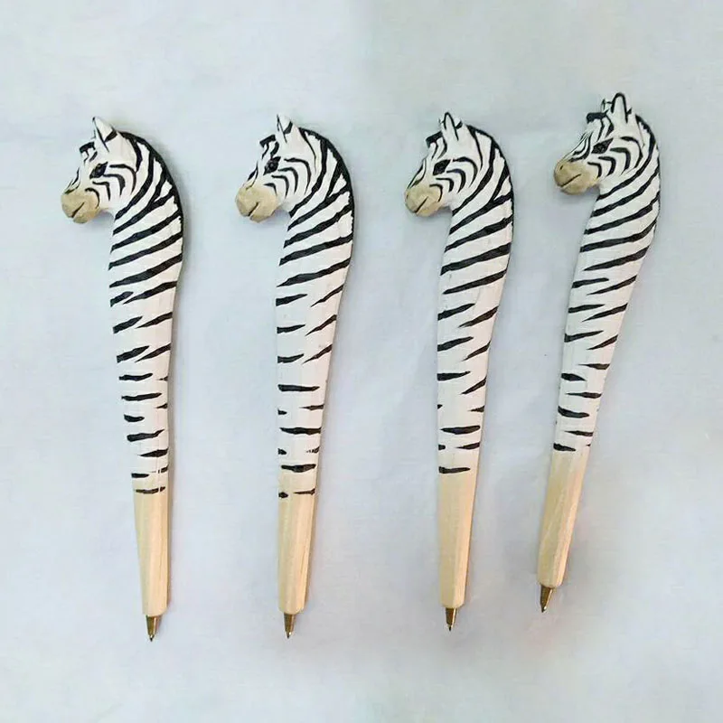 Hot Sale Promotional Wood Ballpoint Pen Zebra and Deer design Hand carved Wooden Animal Pen
