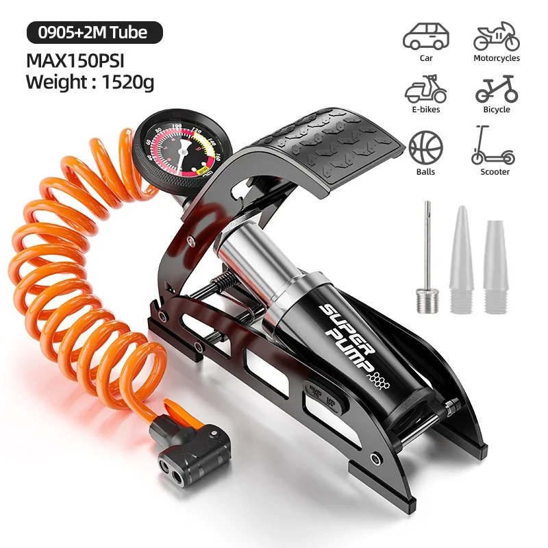 Xunting Bike Foot Pump Air with Pressure Gauge Max160psi Schrader Presta Tyre Inflator MTB Car Ball Bicycle Pump Soccer Ball