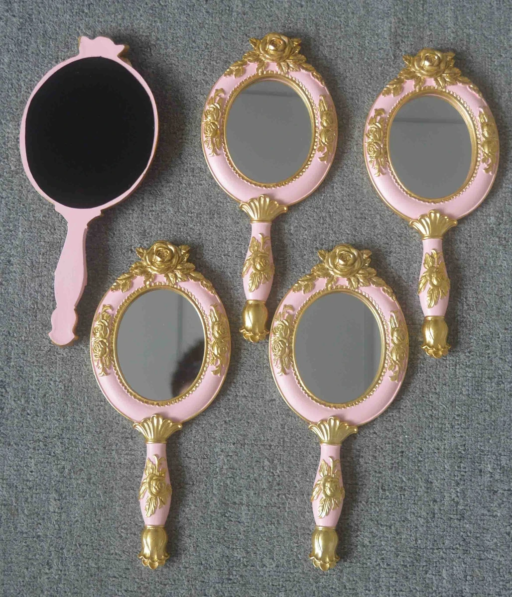 Vintage shabby chic wedding favors Rose Hand held mirror pink blue white gold