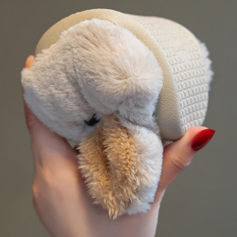 Winter Kid Rabbit Slippers Cute Animal Footwear Indoor Warm Plush Fluffy Fur Home Slipper For Girl Boy Children