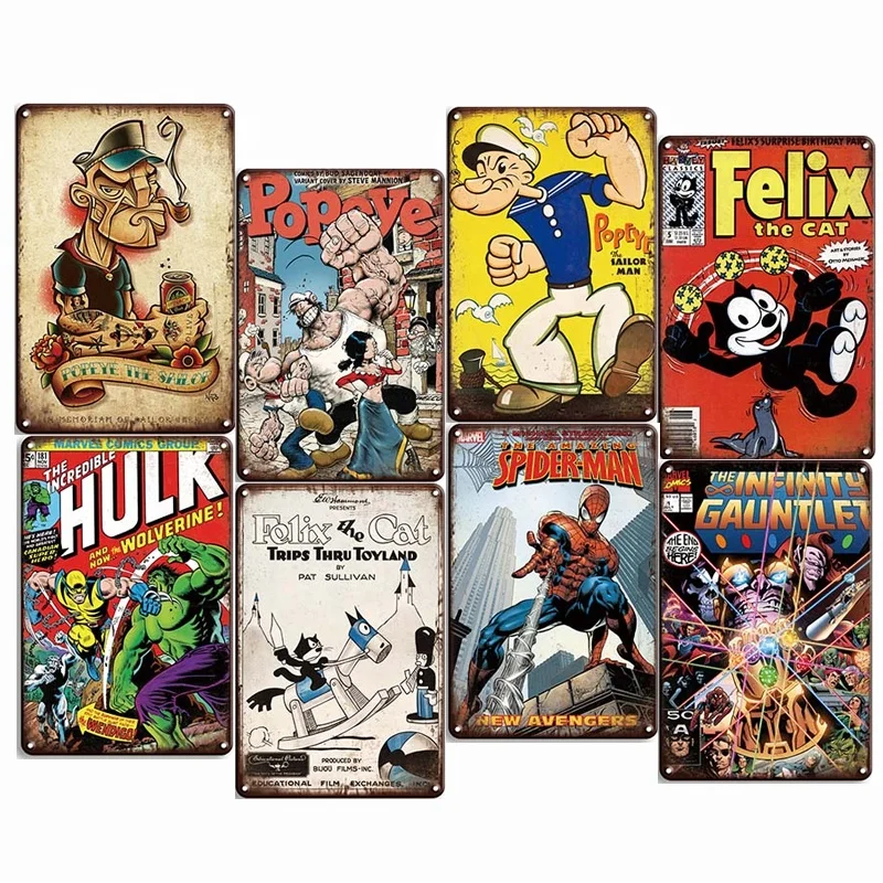 Gaoyang 20*30cm Super Hero Vintage Tin Sign American Cartoon Wall Decor Metal Crafts Painting Comics Plaques Art Poster 30*40cm