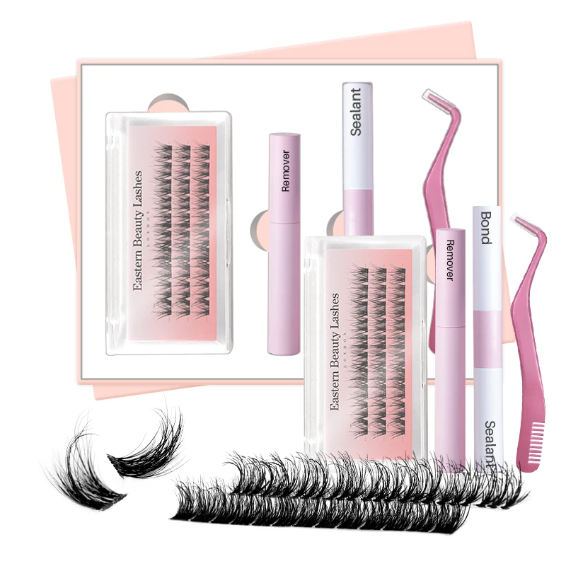 Wholesale Fluffy Cluster Lashes Bond Seal Remover Segmented Eyelash Extensions Mink DIY Lash Extensions Kit with Private Label
