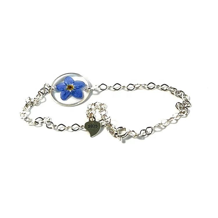 Ivy Personised 925 Sterling Silver sets Forget Me Not Dried Flower  3pcs Necklace+Earrings+bracelet sterling silver 925 jeweller