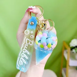 2023 new cute acrylic keyring key chain ring oil floating ice cream bubble quicksand liquid  keychain