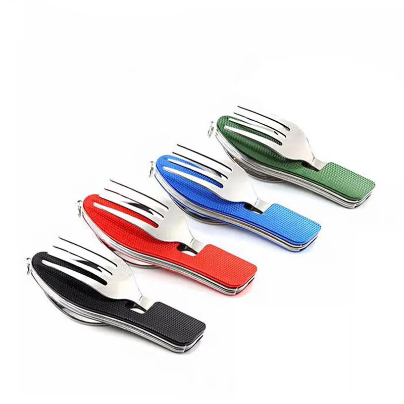 Portable outdoor gift knife multifunctional camping detachable folding knife fork spoon combination three open tableware