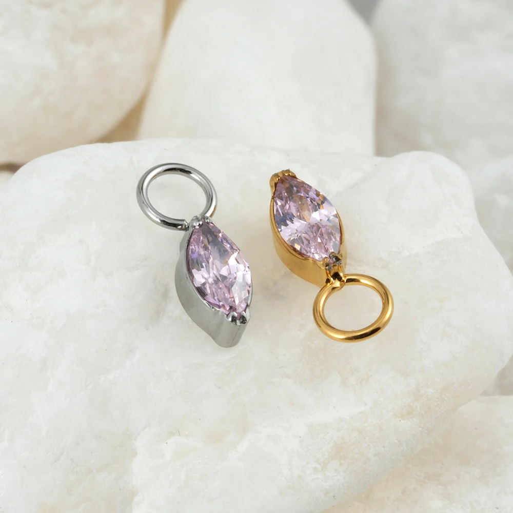 Right Grand ASTM F136 Titanium Cubic Zirconia Marquise Charm Lobe Hoop Huggie Earrings Charm