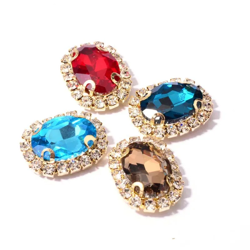 Wholesale Flatback Crystal Oval Button DIY Rhinestone Flatback Button For Hair Flower Wedding Embellishment LSRB2201