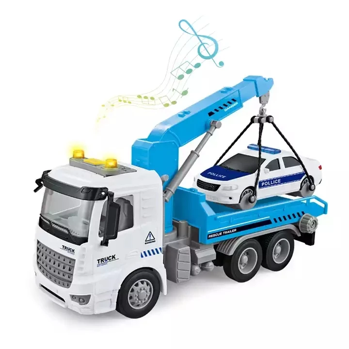 Engineering Rescue Vehicle Trailer Toys Cars Trucks Transportation Friction Car With Light Music