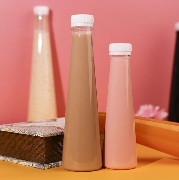 8oz 12oz 16oz conical shape reusable disposable plastic juice bottle beverage container with tamper evident cap