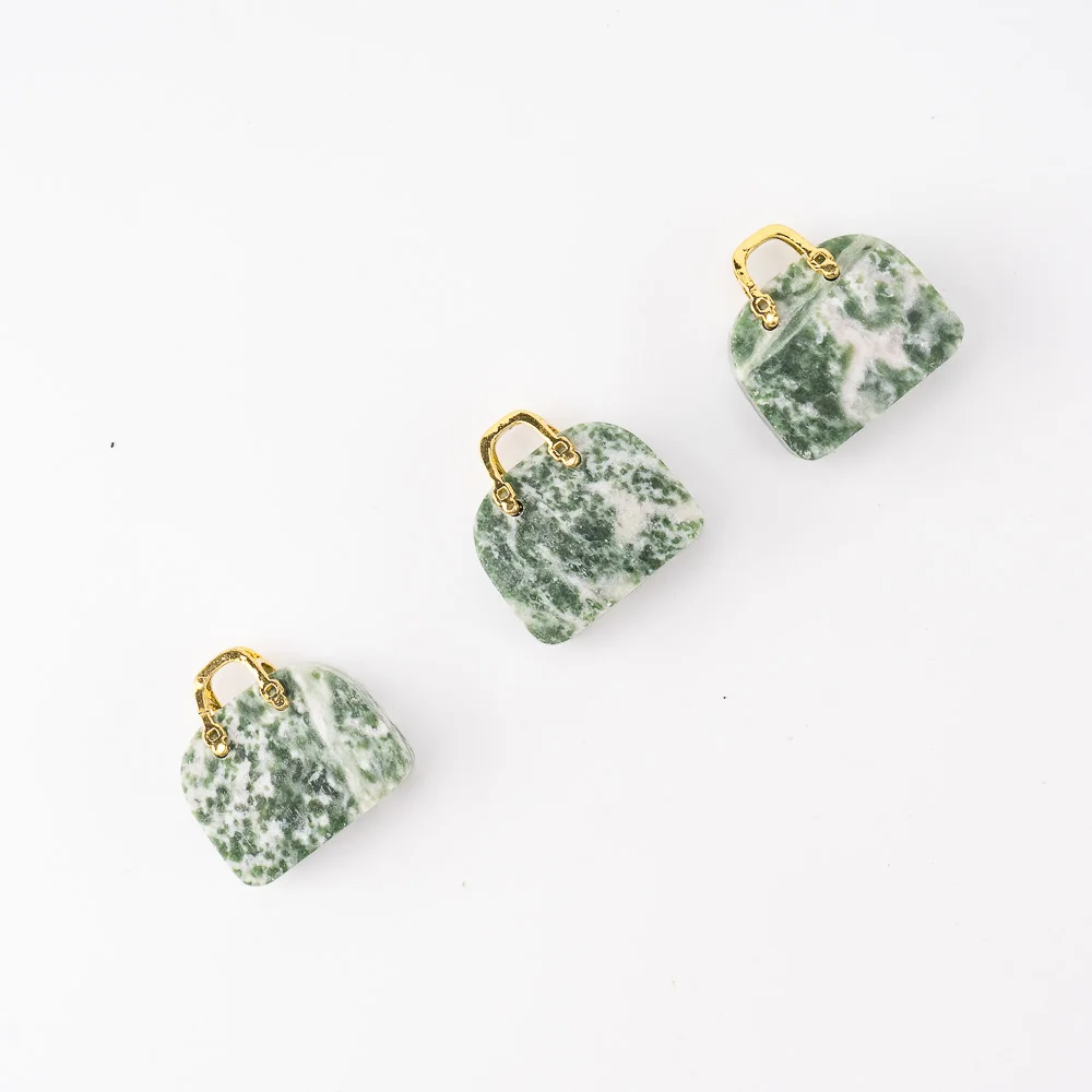 BZ JADE TIFA Factory wholesale 1 inches Mini Green spot Jade Purse Carving  Crystal Handbag Pendant  Gemstone Purse for Gifts