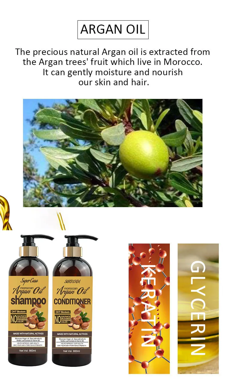Wholesale Anti Hair Loss Sulfate Free Organic Hair Growth Argan Oil Shampoo And Conditioner Set