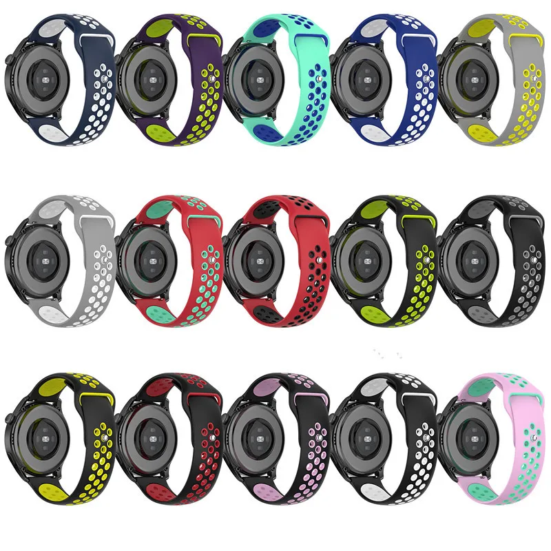 The soft porous breathable silicone two-color strap is suitable for Samsung Huawei  AMAZFIT Xiaomi Garmin Fossil