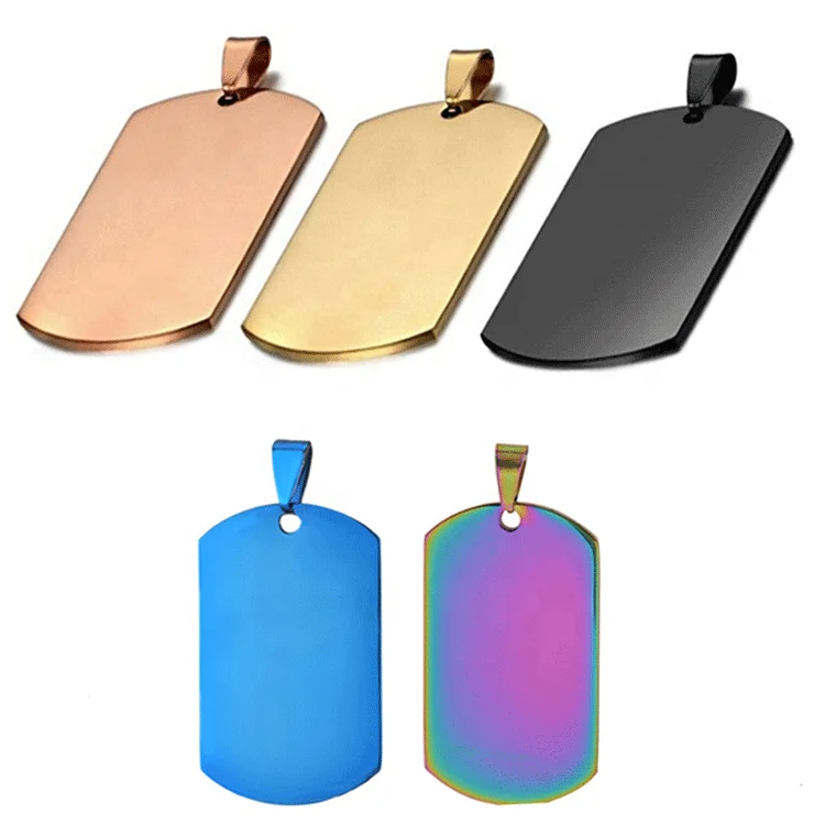 
Factory custom rose gold black stainless steel blank metal dog tag with necklace 