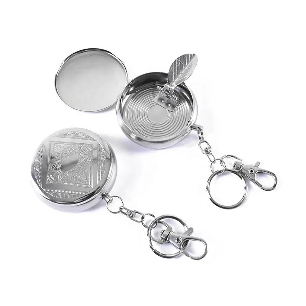Оптовая продажа, печать на заказ, портативная металлическая карманная дистанционная пепельница, брелок с держателем для сигарет