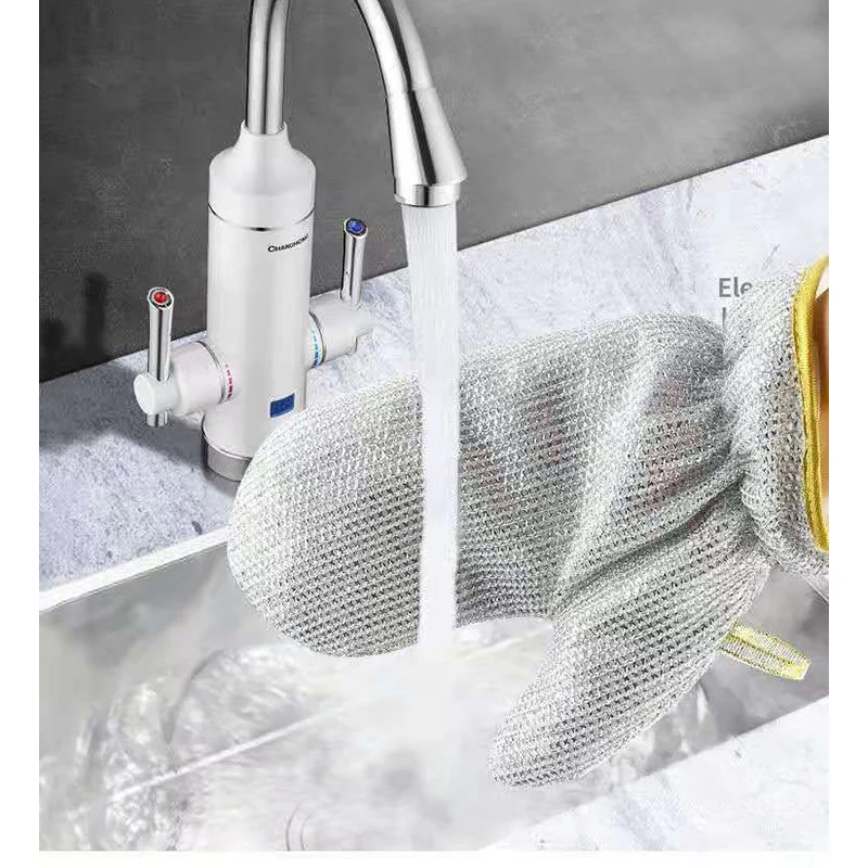Kitchen Household Cleaning Gloves Fall Season Non-Scratch Metal Wire Dishwashing Rags for Pot and Pan Cleaning