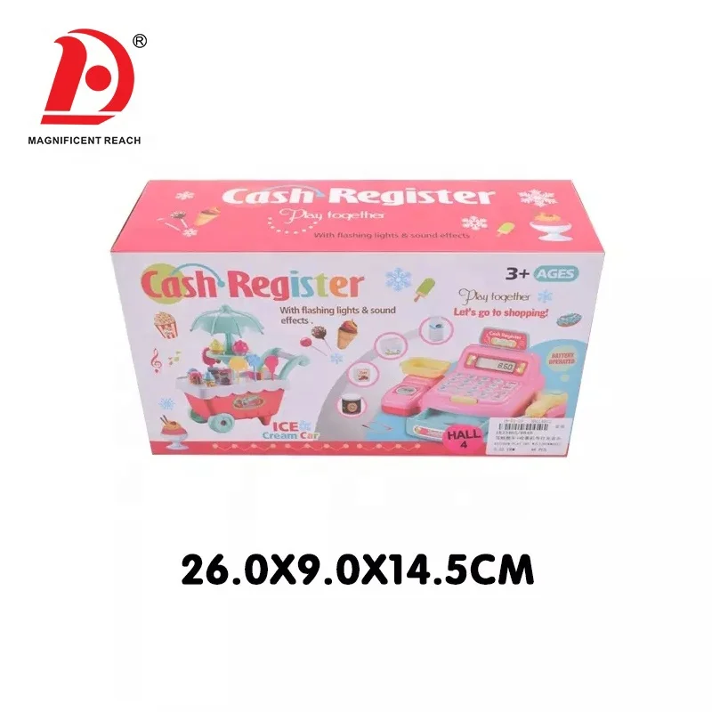 HUADA Pretend Play Ice Cream Cart Toy Kids Supermarket Cash Register Toy with Light & Music